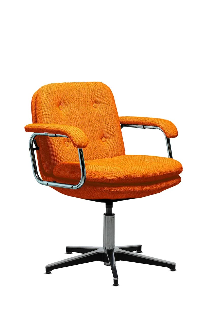 chaise de bureau sans roulettes avec accoudoirs en tissu orange 