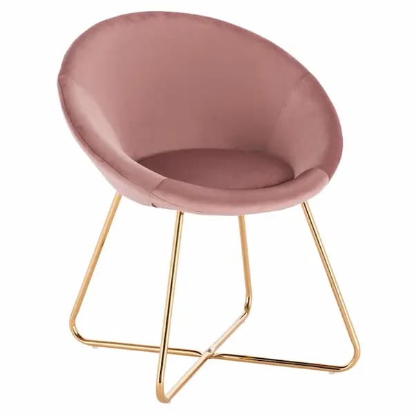 Chaise scandinave moderne assise ronde en velours et pieds en métal croisé