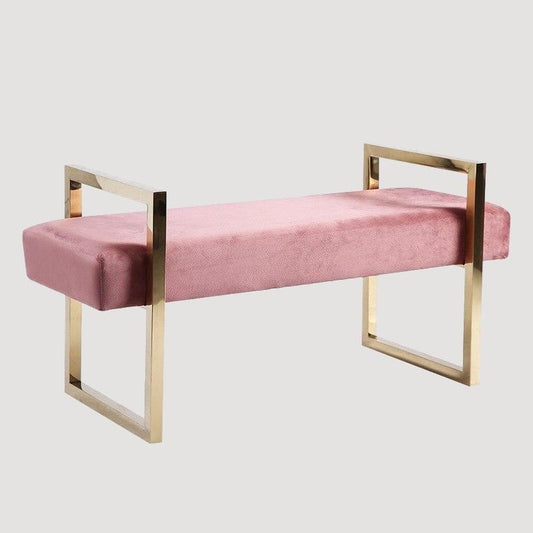 Banc design en velours rose et métal doré 