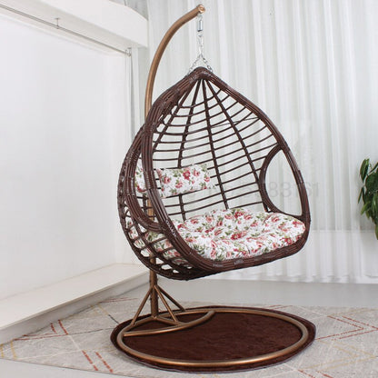Chaise suspendue en rotin renforcé double coussin et socle en carbone