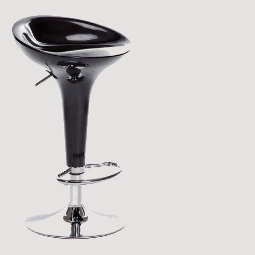 Tabouret de bar design noir ajustable de style retro avec pied central en inox
