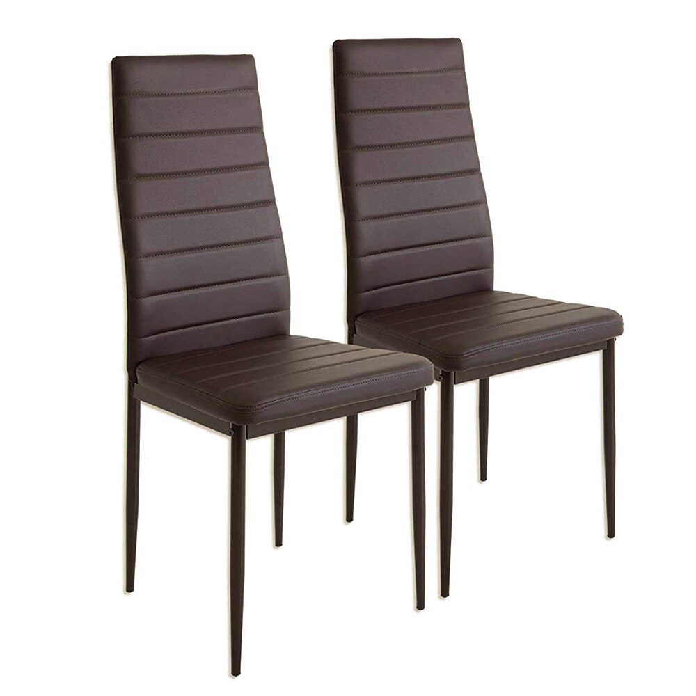 Chaise moderne pour salle à manger simili cuir et métal avec dossier haut  (lot de 2)