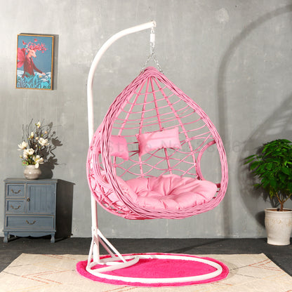 Chaise suspendue en rotin renforcé double coussin et socle en carbone