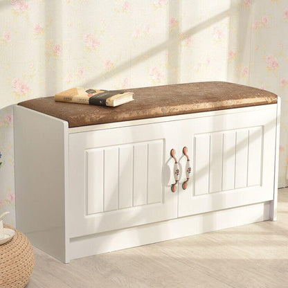 Banc de rangement en bois blanc avec portières de style