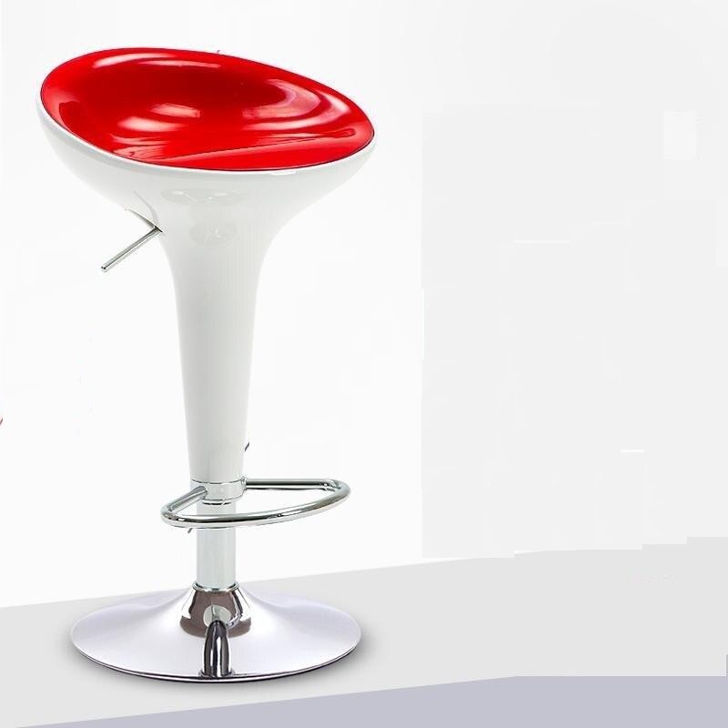 Tabouret de bar design rouge et blanc ajustable de style retro avec pied central en inox