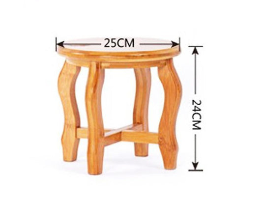 Tabouret en bois vernis avec assise ronde et pieds incurvés