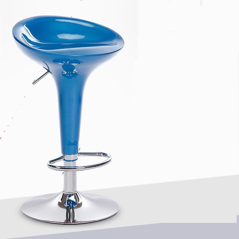 Tabouret de bar design bleu ajustable de style retro avec pied central en inox
