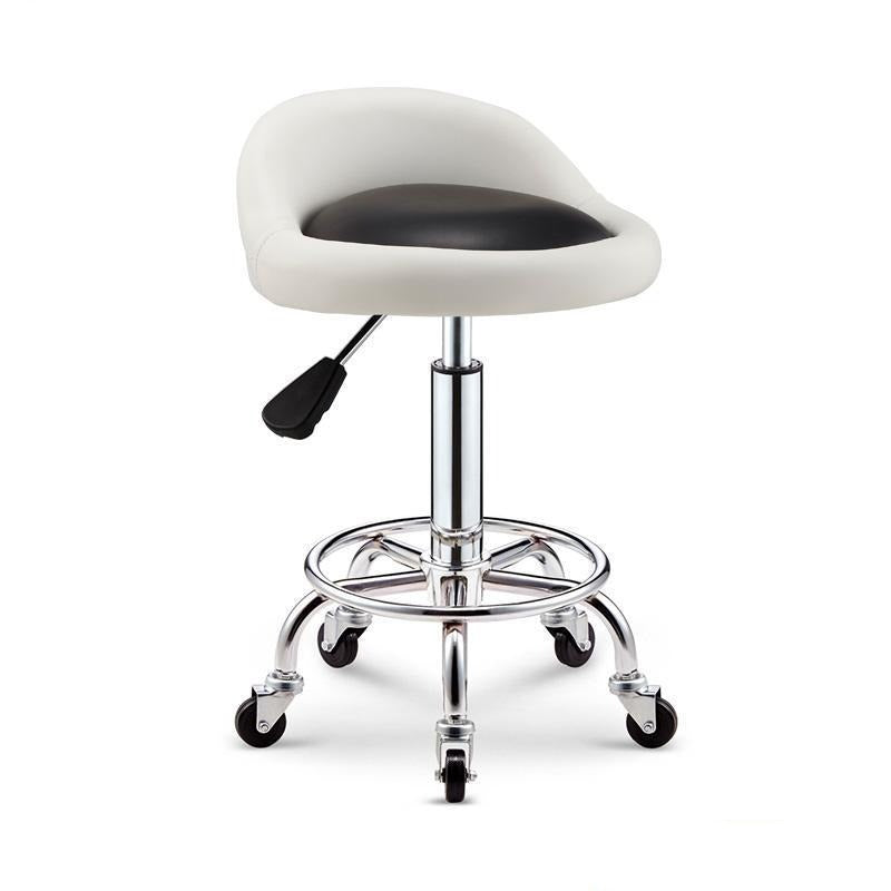 Tabouret à roulettes avec assise matelassée réglable et armature en inox