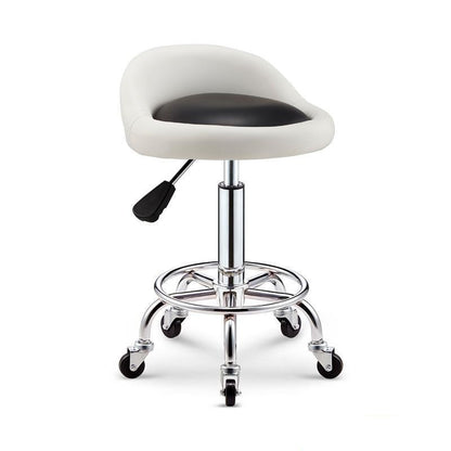 Tabouret à roulettes avec assise matelassée réglable et armature en inox
