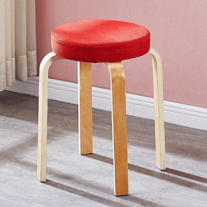 Tabouret scandinave avec assise ronde rembourrée en tissu et pieds en bois