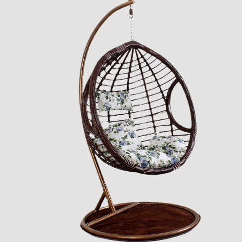 Chaise suspendue en rotin renforcé double coussin et socle en carbone