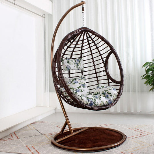 Chaise suspendue en rotin renforcé double coussin et socle en carbone – Marron