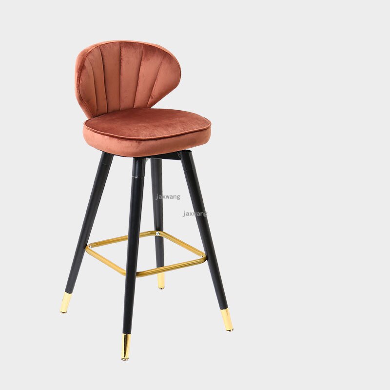 Chaise de bar avec assise coquillage en velours et pieds en bois massif renforcé