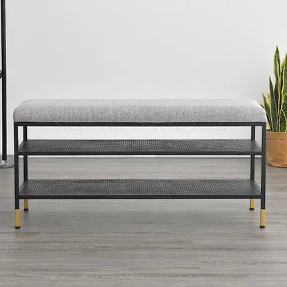 Banc de rangement design en métal noir et cuir