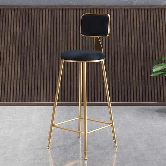 Chaise de bar design haute en métal doré et assise en velours noir
