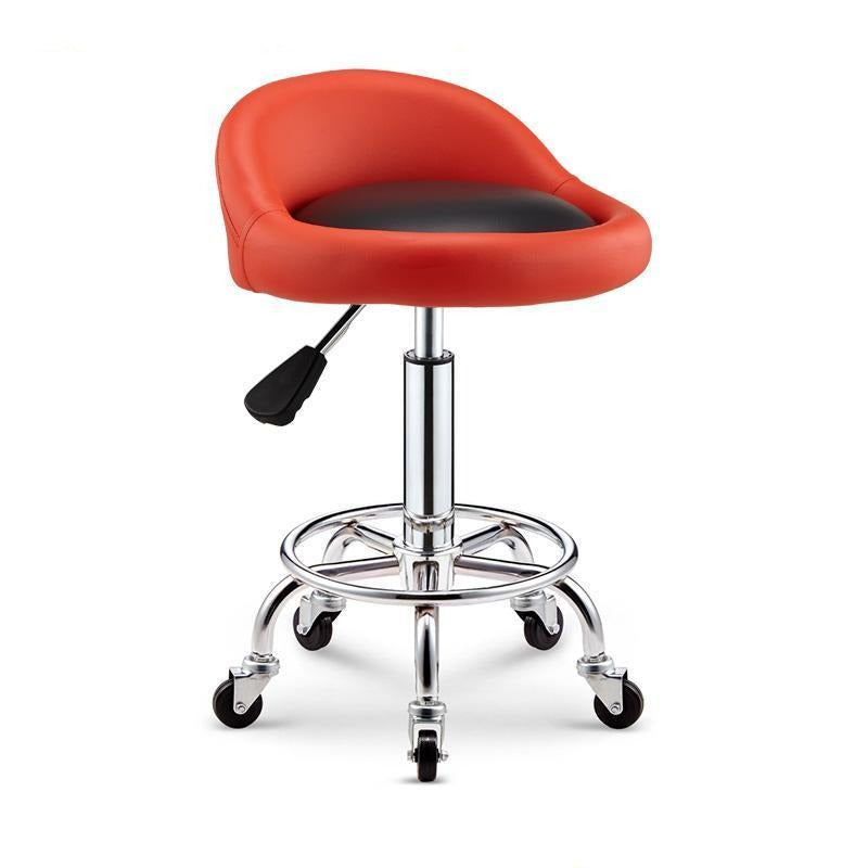 Tabouret à roulettes avec assise matelassée réglable et armature en inox