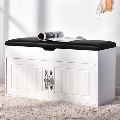 Banc de rangement en bois blanc avec portières de style