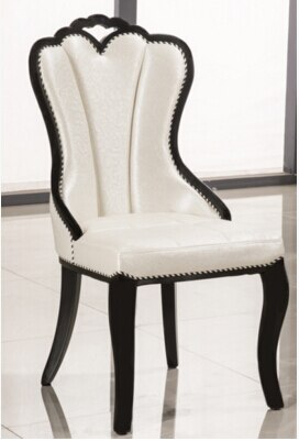 Chaise louis XVI moderne en bois noir et cuir blanc (lot de 2)