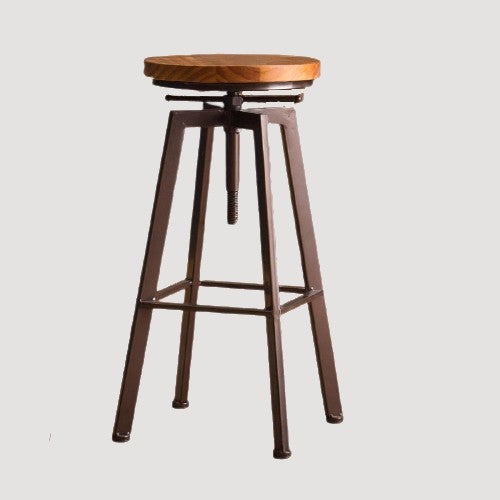 Tabouret de bar de style industriel avec assise ronde rotative et pieds en métal marron