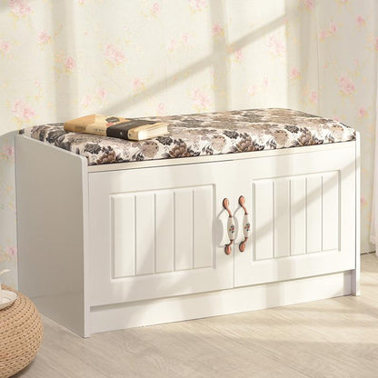 Banc de rangement en bois blanc avec portières de style