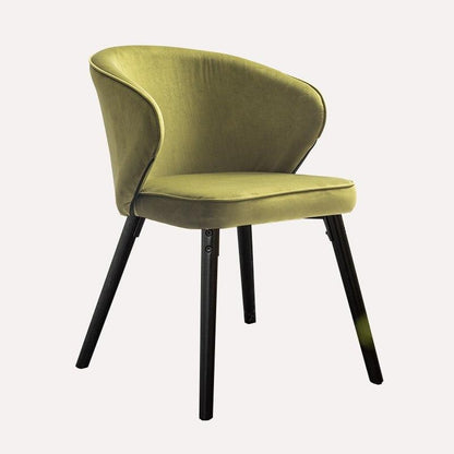 Chaise scandinave en tissus kaki  avec assise fauteuil et accoudoirs prolongeant le dossier