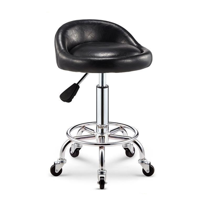 Tabouret à roulettes avec assise matelassée réglable et armature en inox
