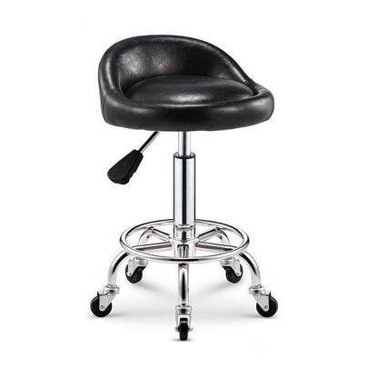 Tabouret à roulettes avec assise matelassée réglable et armature en inox