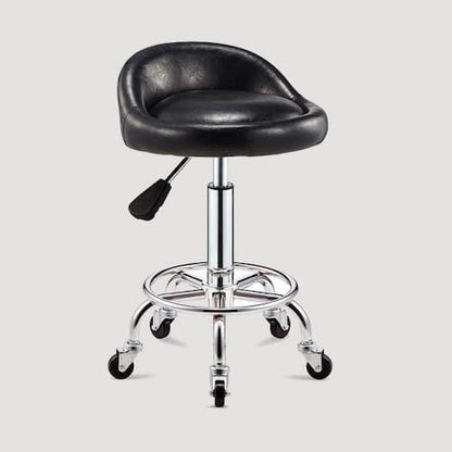 Tabouret à roulettes avec assise matelassée réglable et armature en inox