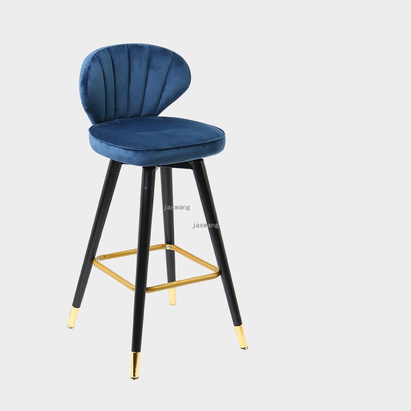 Chaise de bar avec assise coquillage en velours et pieds en bois massif renforcé