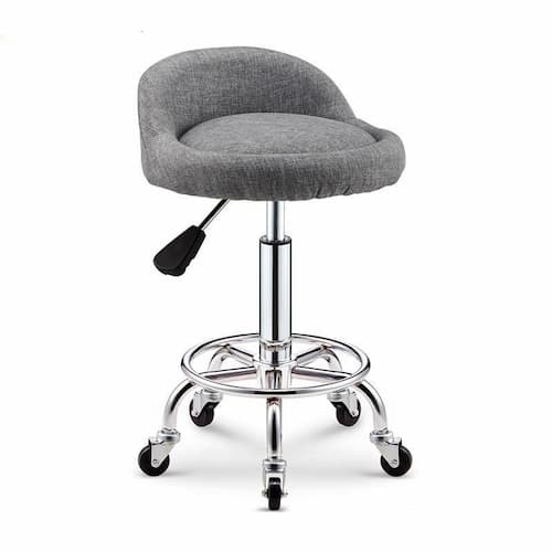 Tabouret à roulettes avec assise matelassée réglable et armature en inox