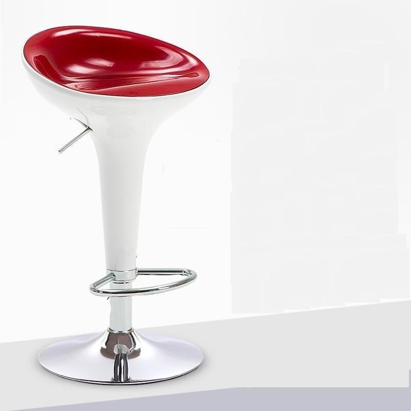 Tabouret de bar design  rouge et blanc ajustable de style retro avec pied central en inox