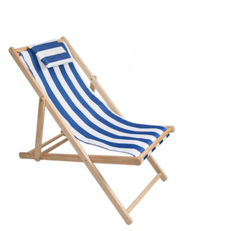 Chaise longue pliante en bois et toile
