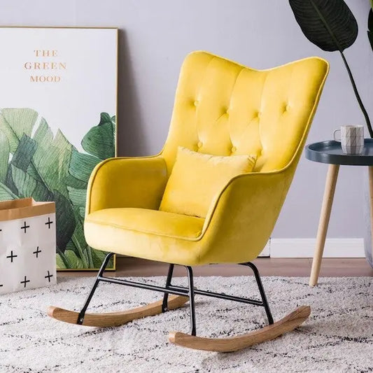 Chaise à bascule Moderne de style fauteuil avec assise confort capitonnée en velours – Jaune