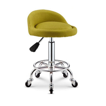 Tabouret à roulettes avec assise matelassée réglable et armature en inox