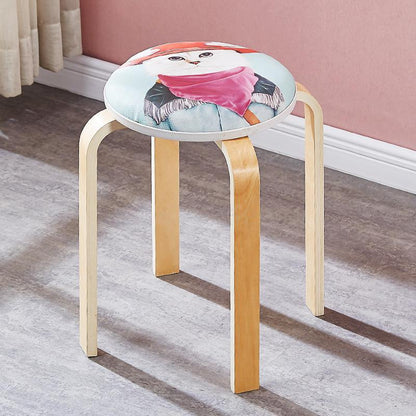 Tabouret scandinave avec assise ronde rembourrée en tissu et pieds en bois