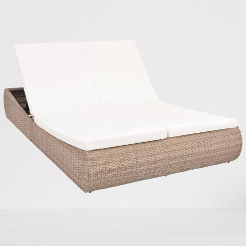 Transat double haut de gamme en rotin avec têtière ajustable et matelas de confort