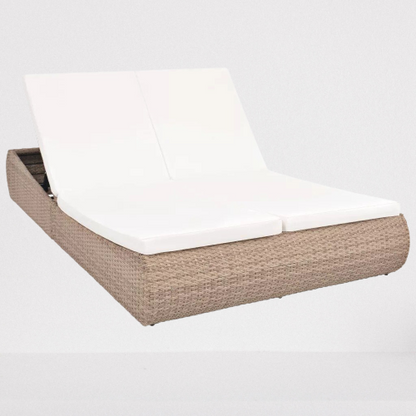 Transat double haut de gamme en rotin avec têtière ajustable et matelas de confort