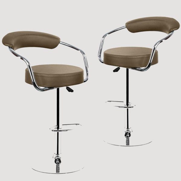 Chaise de bar moderne  marron glacé avec dossier ergonomique sur pied en inox 