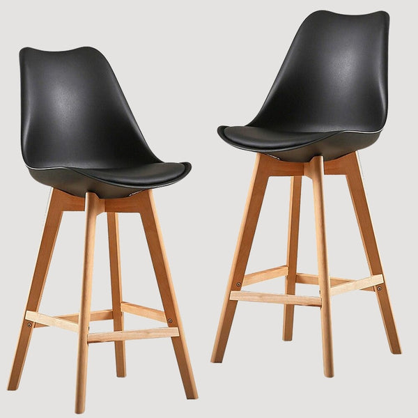 Chaise de bar scandinave en plastique noir et bois