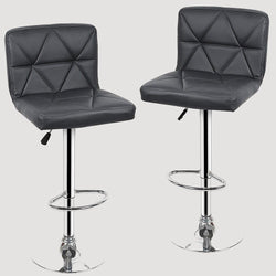 Chaise de bar en simili cuir gris et pieds central en inox avec repose pieds réglable en hauteur