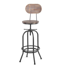 Chaise de bar de style industriel avec assise en bois et pieds en fer noir