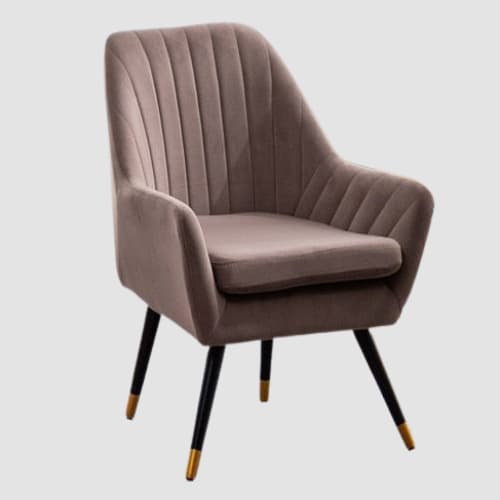 Fauteuil design scandinave en velours surpiqué et pieds en métal