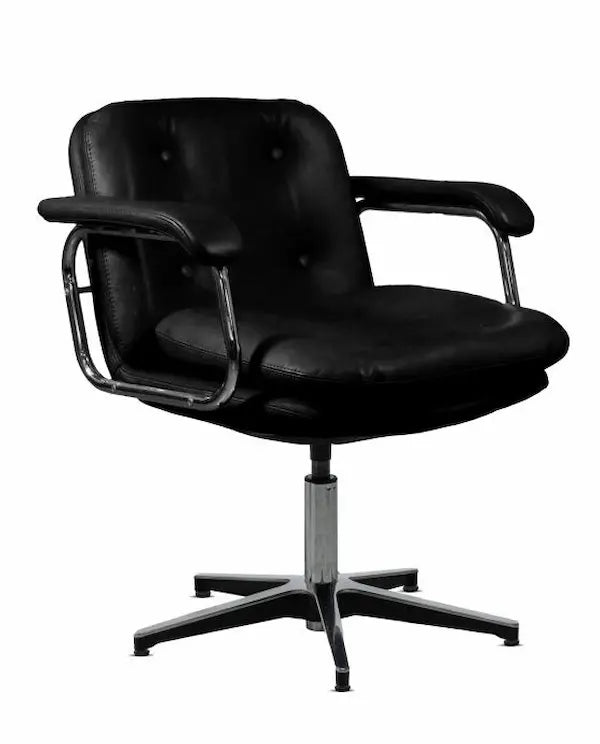 Chaise de bureau ergonomique vintage en cuir sans roulettes avec accoudoirs et dossier haut HERITAGE 80 DIRECTION PETIT DOSSIER