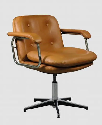 Chaise de bureau ergonomique vintage en cuir sans roulettes avec accoudoirs et dossier haut HERITAGE 80 DIRECTION PETIT DOSSIER