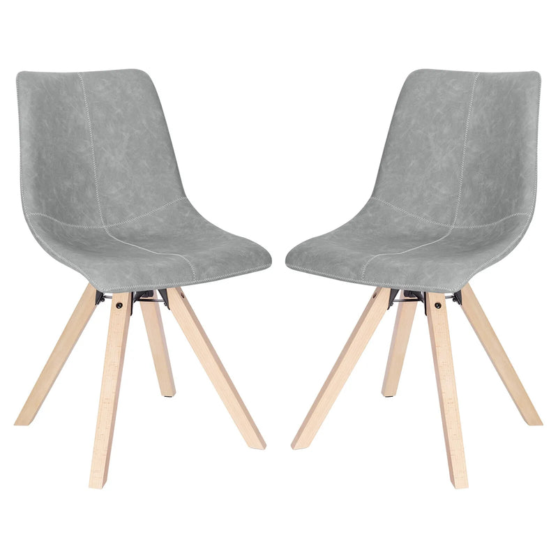 Chaise scandinave moderne en cuir gris et pieds bois clair