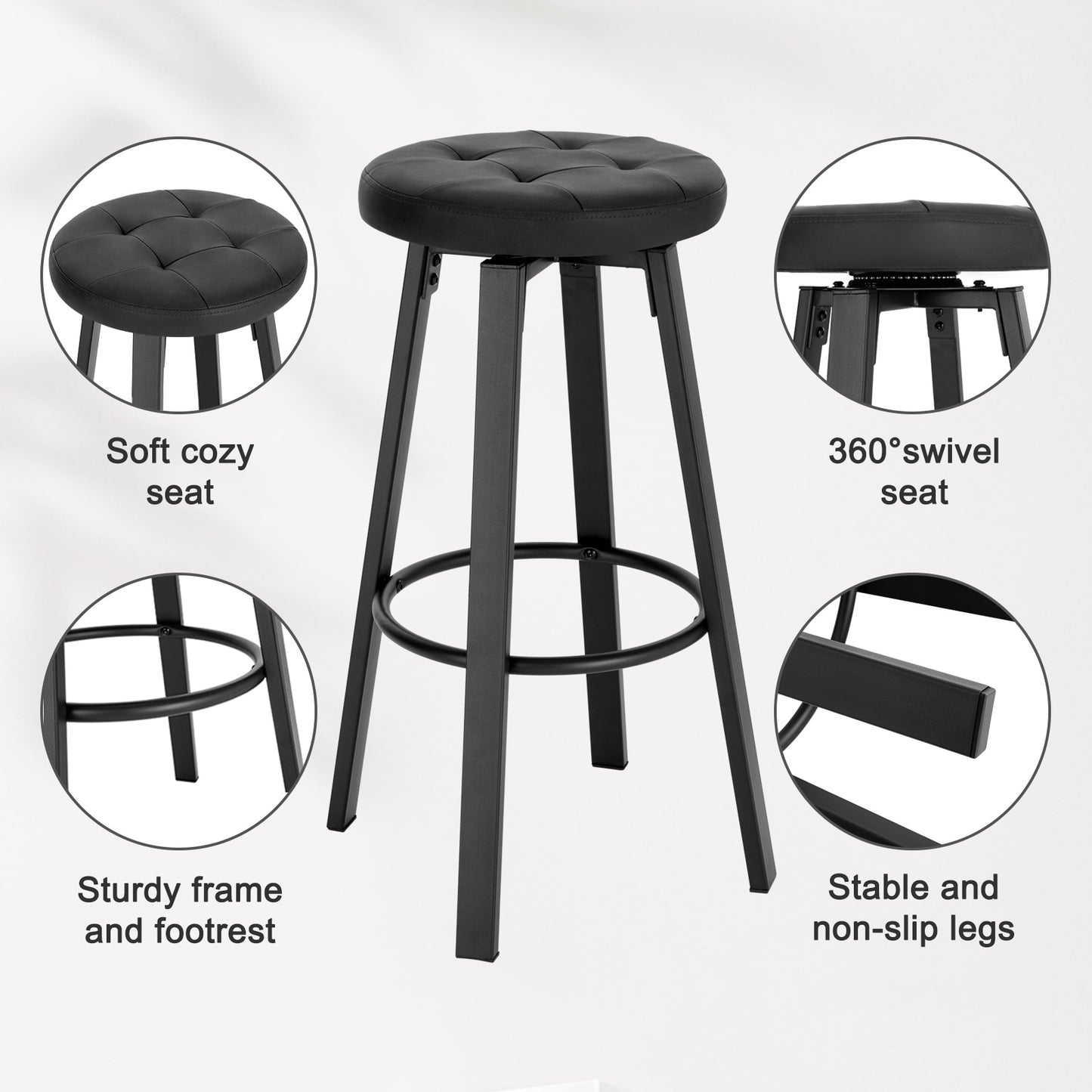 Tabouret de bar industriel métal et similicuir (lot de 2)