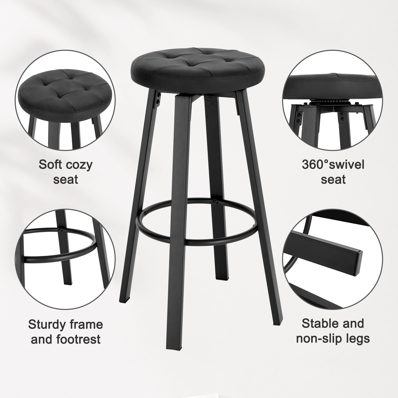 Tabouret de bar industriel métal et similicuir (lot de 2)