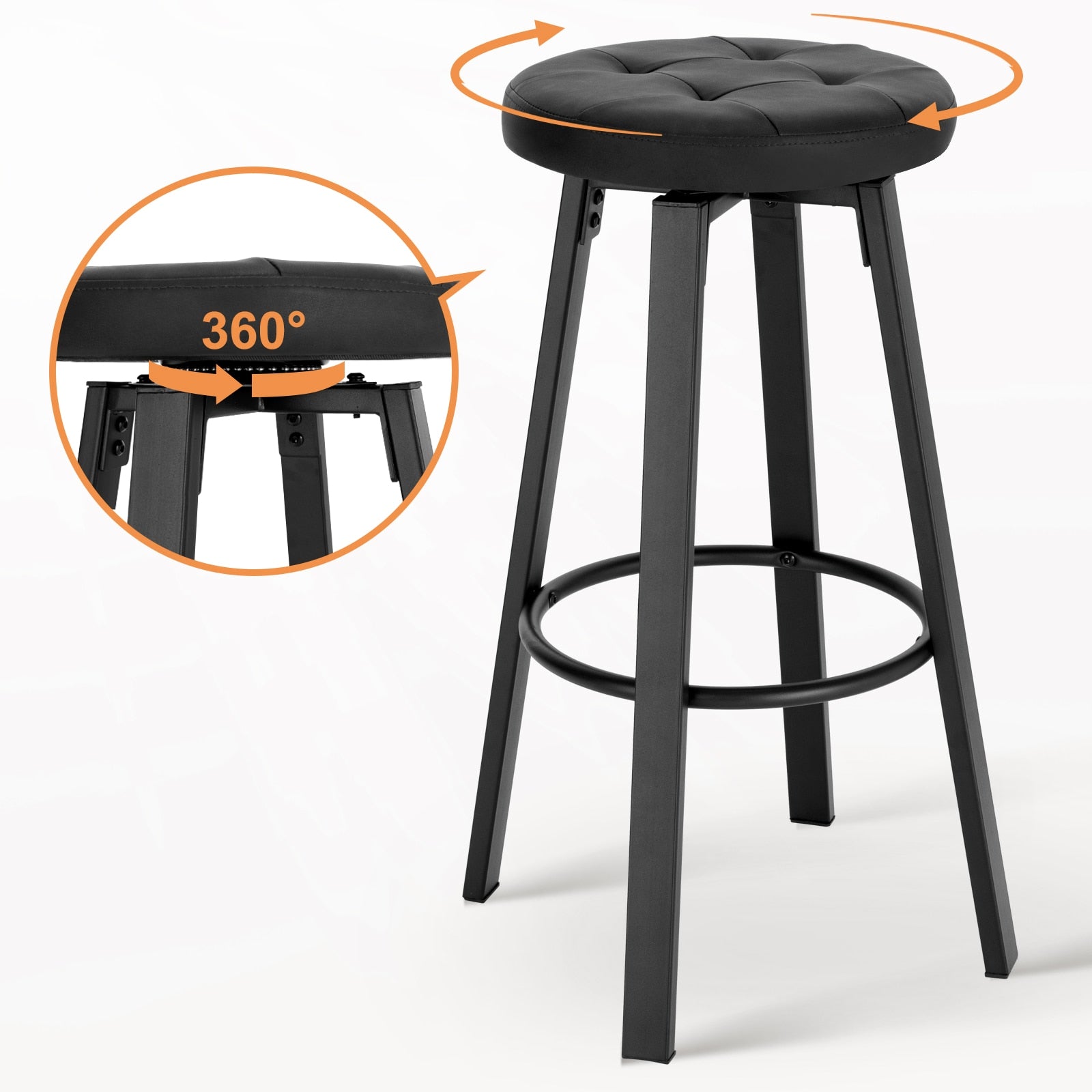 Tabouret de bar industriel métal et similicuir (lot de 2)