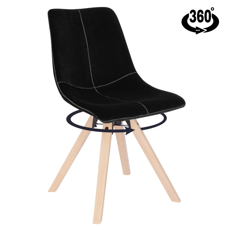 Chaise scandinave salle à manger en velours noir surpiqué et pieds en bois clair 