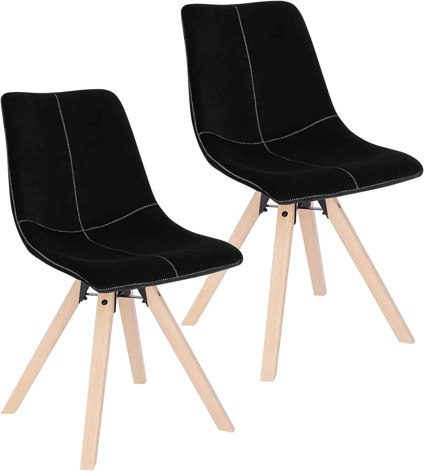 Chaise scandinave moderne en cuir et bois clair avec pieds cône